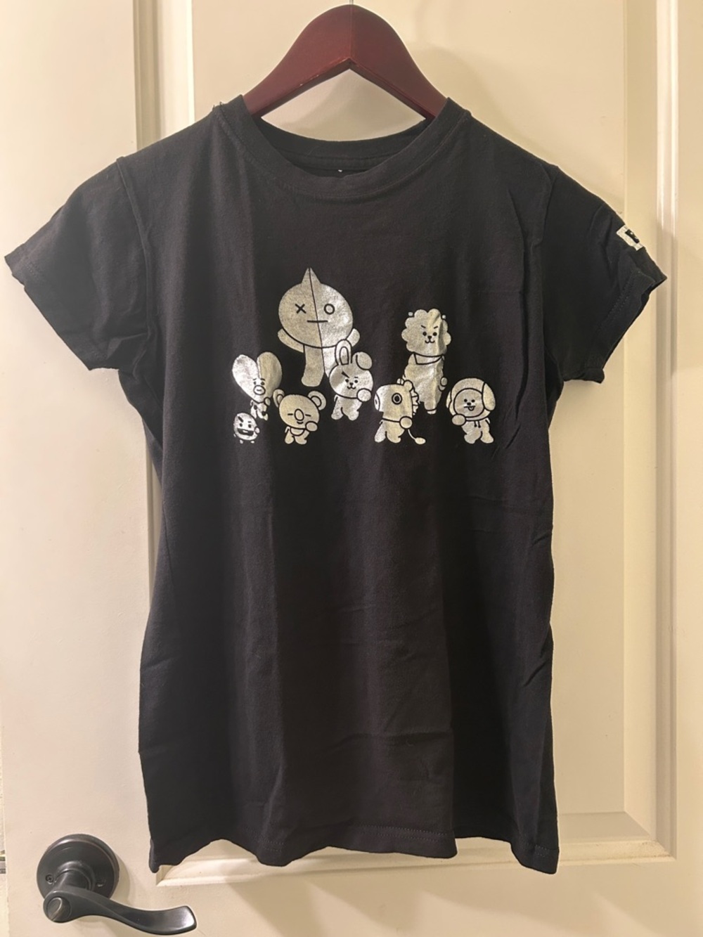 BT21 Black Tee with Characters Foil Graphics, Sz S